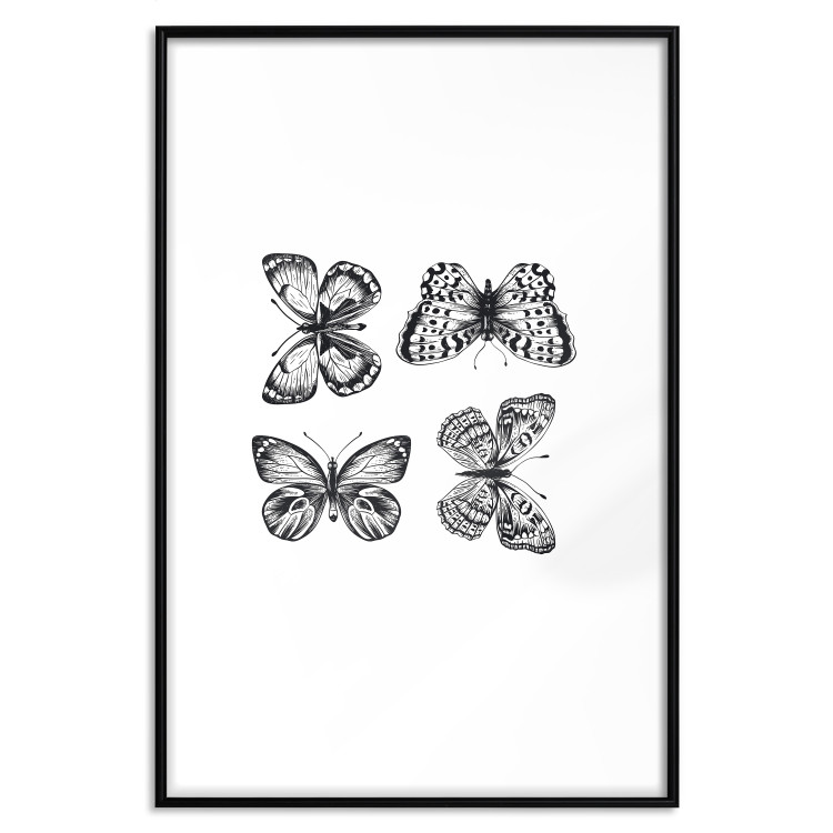 Poster Four Butterflies - simple black and white composition with scaled-winged insects 116943 additionalImage 17