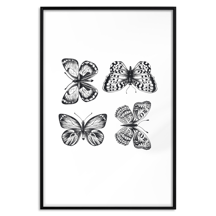 Poster Four Butterflies - simple black and white composition with scaled-winged insects 116943 additionalImage 24