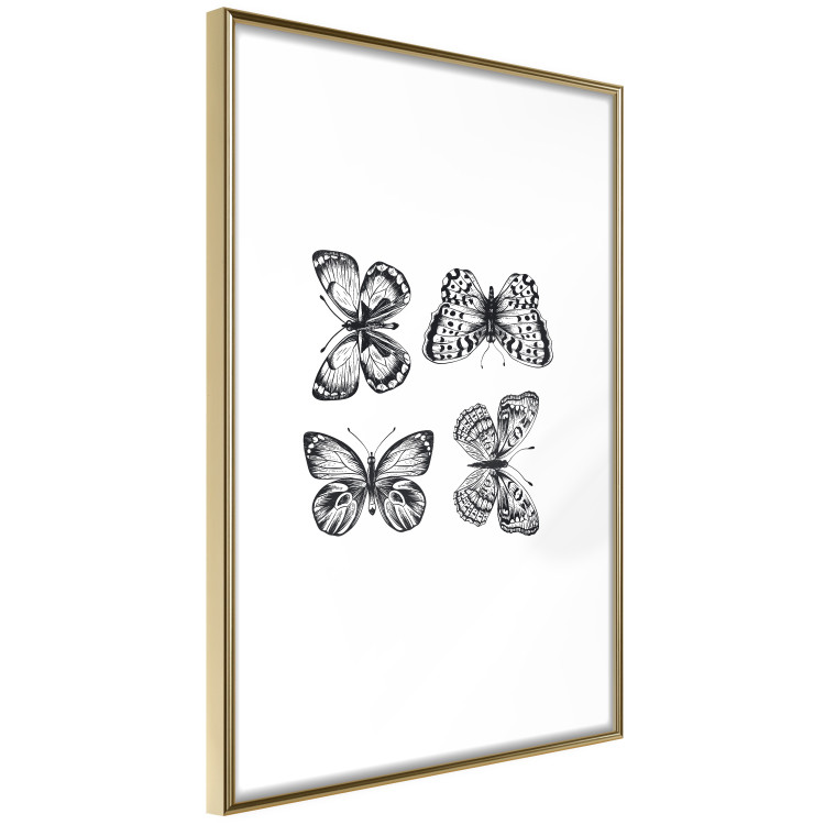 Poster Four Butterflies - simple black and white composition with scaled-winged insects 116943 additionalImage 6