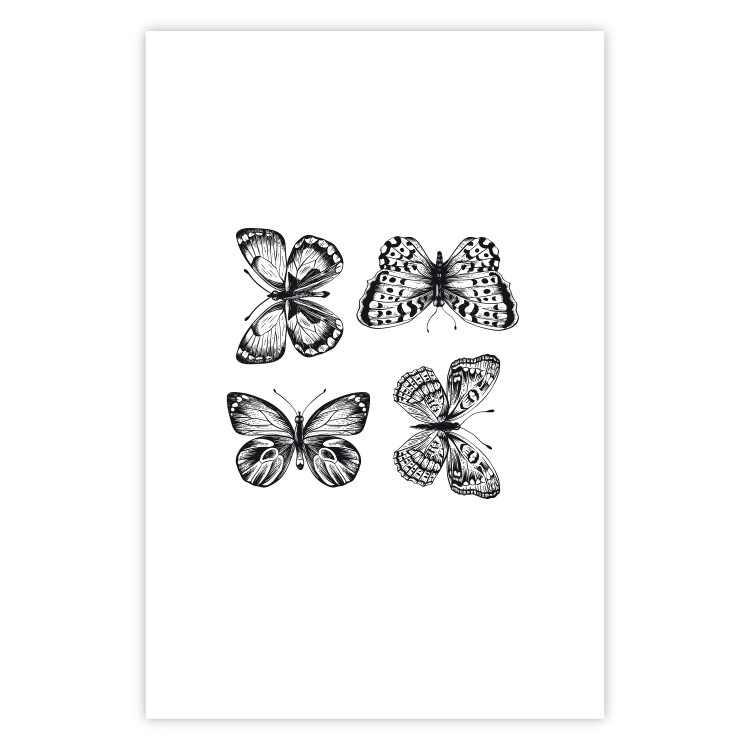Poster Four Butterflies - simple black and white composition with scaled-winged insects 116943 additionalImage 25