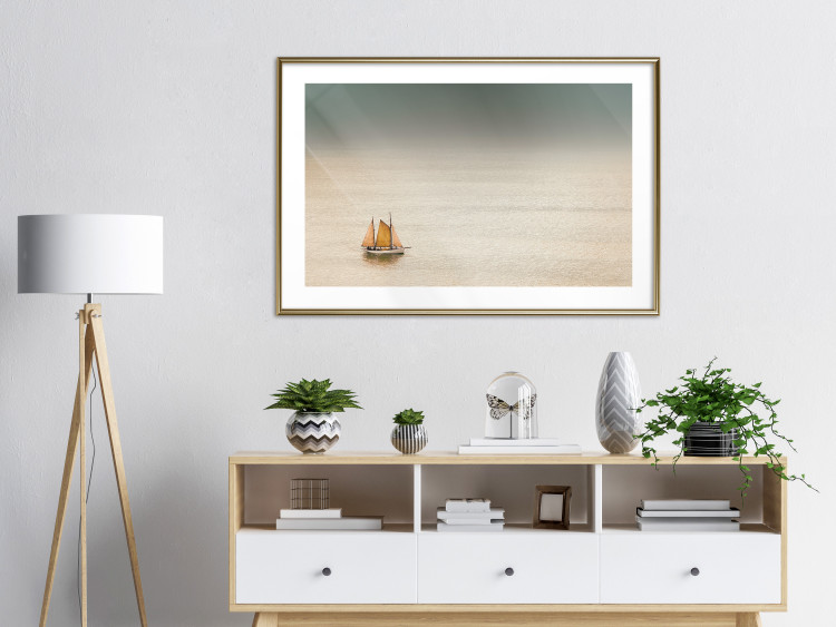 Poster Sailboat - brown sails against a beige-green seascape 117343 additionalImage 13