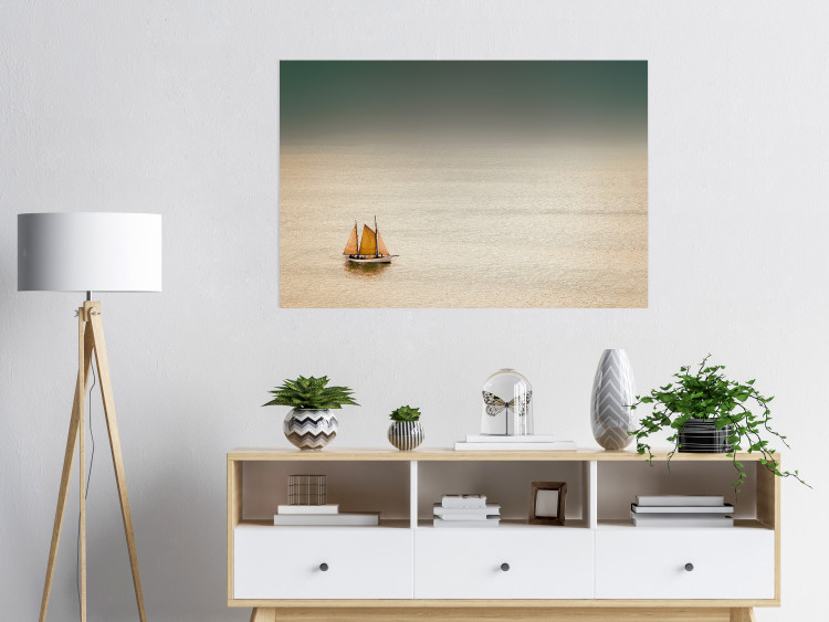 Poster Sailboat - brown sails against a beige-green seascape 117343 additionalImage 20
