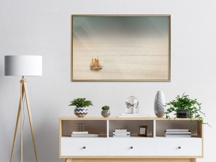 Poster Sailboat - brown sails against a beige-green seascape 117343 additionalImage 5