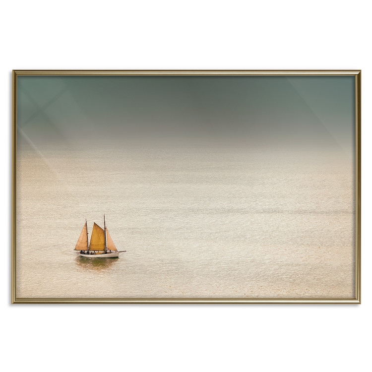 Poster Sailboat - brown sails against a beige-green seascape 117343 additionalImage 14