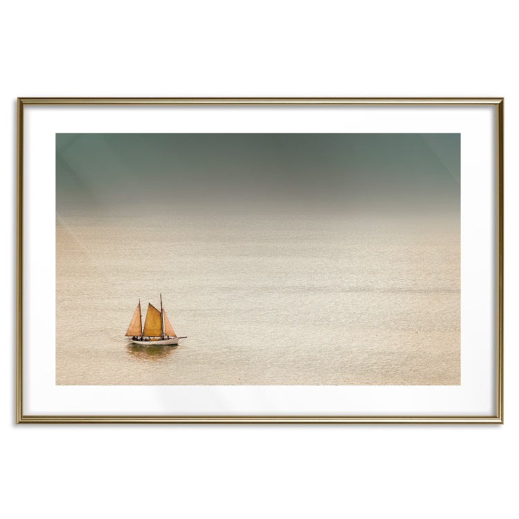 Poster Sailboat - brown sails against a beige-green seascape 117343 additionalImage 17