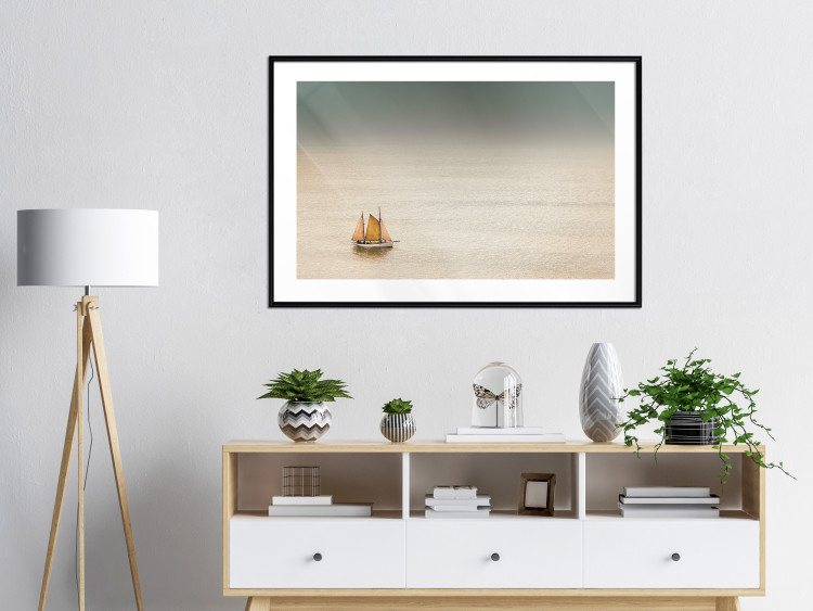 Poster Sailboat - brown sails against a beige-green seascape 117343 additionalImage 4