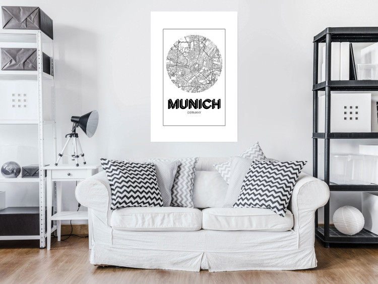 Wall Poster Retro Munich - black and white map of the city with English texts 118443 additionalImage 2