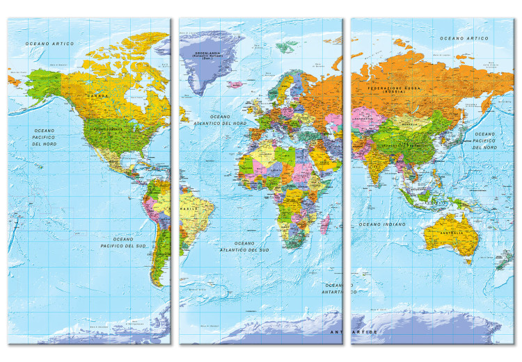 Canvas Print World Map in Italian (3-part) - Colorful Continent Shades 122343