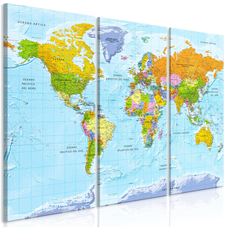 Canvas Print World Map in Italian (3-part) - Colorful Continent Shades 122343 additionalImage 2