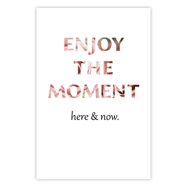 Wall Poster Enjoy the Moment - English text with a pink motif on a white background 122943