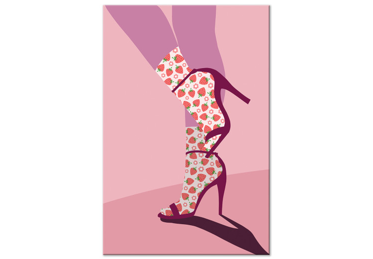 Canvas Print Strawberries on heels - artwork with a woman wearing shoes and socks 123343