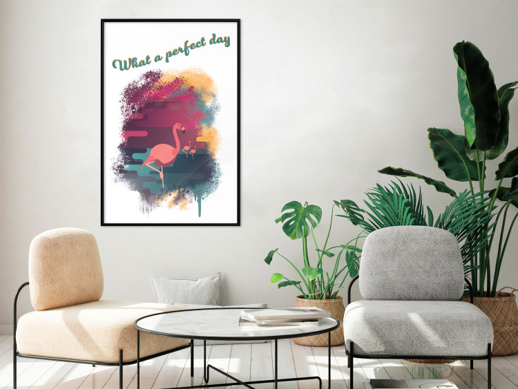 Poster What a Perfect Day - composition with flamingos and English quotes 128843 additionalImage 6