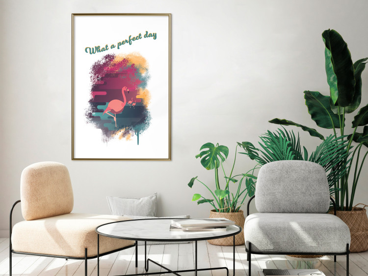 Poster What a Perfect Day - composition with flamingos and English quotes 128843 additionalImage 15