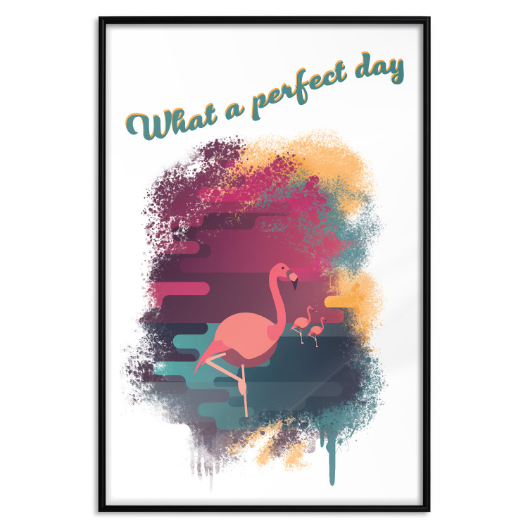 Poster What a Perfect Day - composition with flamingos and English quotes 128843 additionalImage 20