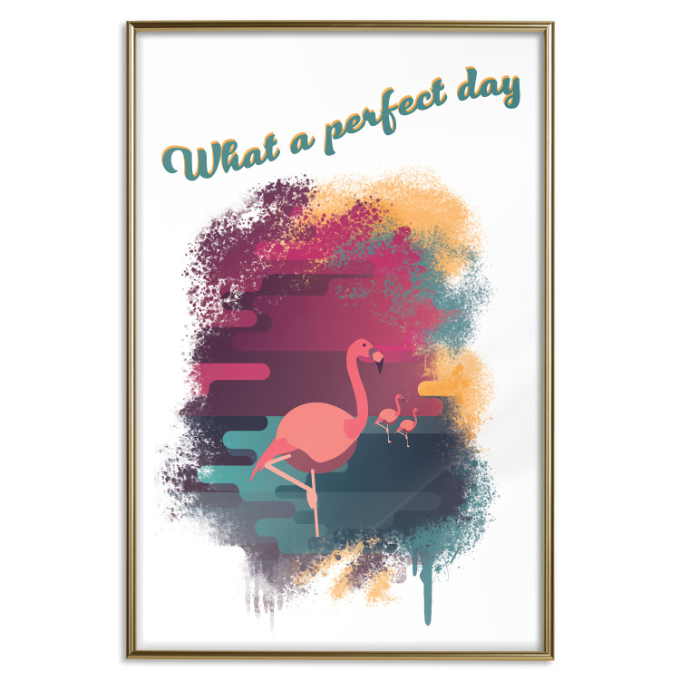 Poster What a Perfect Day - composition with flamingos and English quotes 128843 additionalImage 19