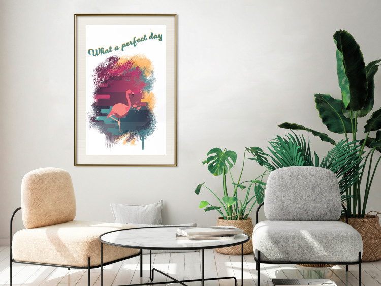 Poster What a Perfect Day - composition with flamingos and English quotes 128843 additionalImage 22