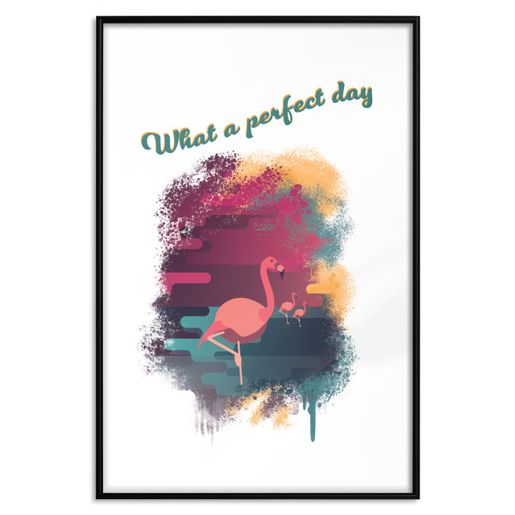 Poster What a Perfect Day - composition with flamingos and English quotes 128843 additionalImage 27