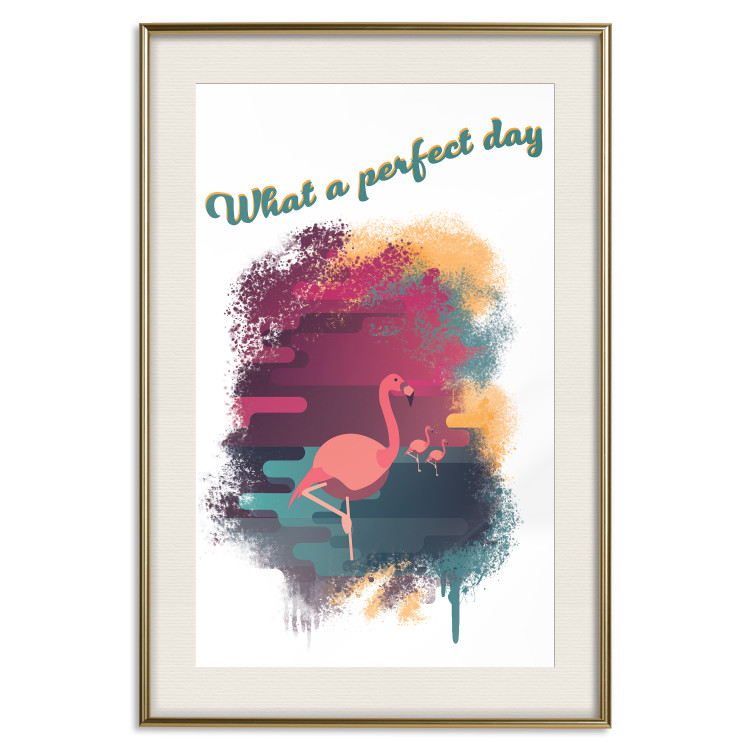 Poster What a Perfect Day - composition with flamingos and English quotes 128843 additionalImage 25