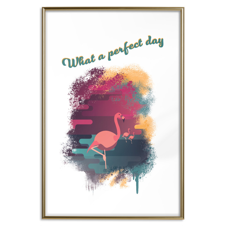 Poster What a Perfect Day - composition with flamingos and English quotes 128843 additionalImage 26