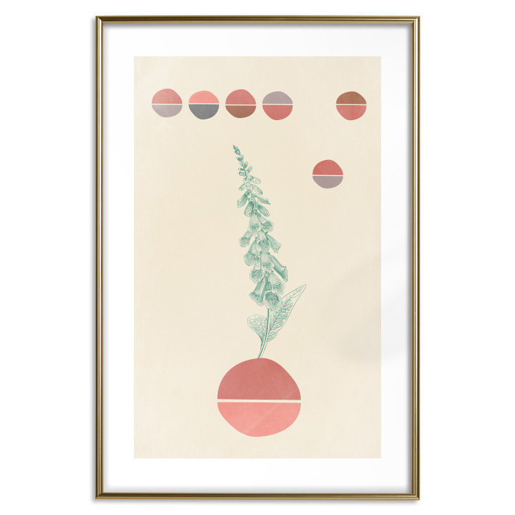 Wall Poster Bluebells - abstraction with green plant and warm-colored circles 129343 additionalImage 14