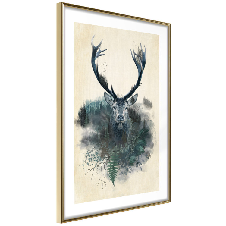 Wall Poster Forest Spirit - abstract dark deer with large antlers on a beige background 130343 additionalImage 9