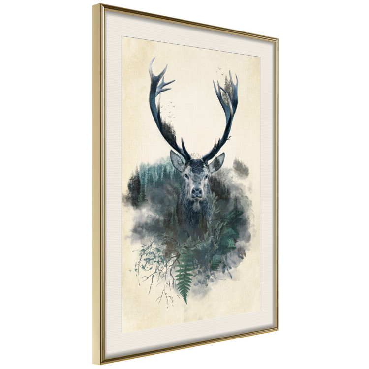 Wall Poster Forest Spirit - abstract dark deer with large antlers on a beige background 130343 additionalImage 3