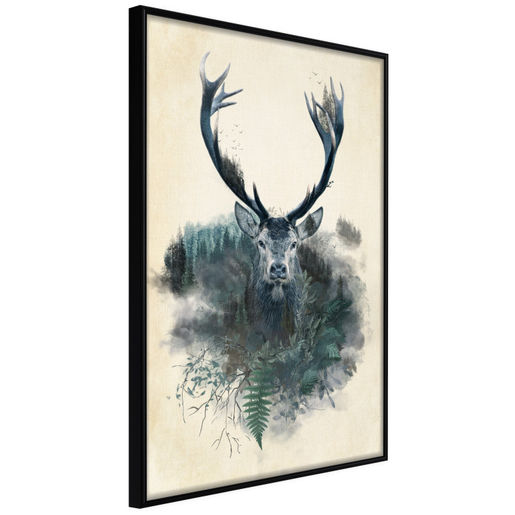 Wall Poster Forest Spirit - abstract dark deer with large antlers on a beige background 130343 additionalImage 11