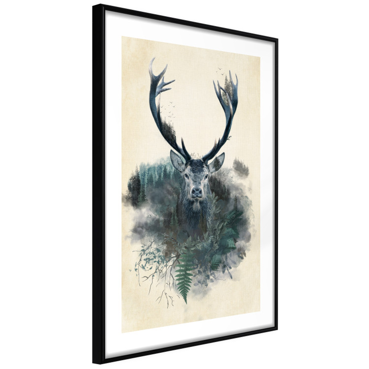 Wall Poster Forest Spirit - abstract dark deer with large antlers on a beige background 130343 additionalImage 8