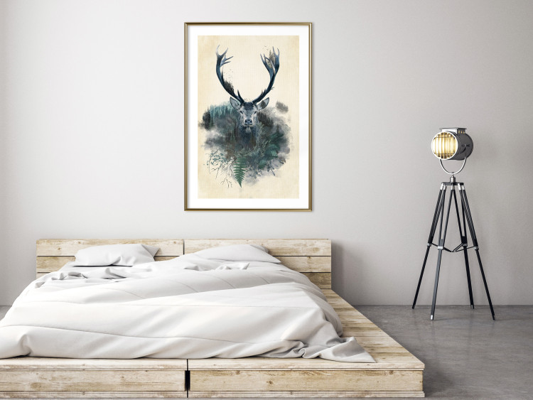Wall Poster Forest Spirit - abstract dark deer with large antlers on a beige background 130343 additionalImage 15