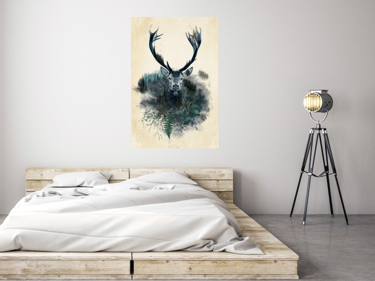 Wall Poster Forest Spirit - abstract dark deer with large antlers on a beige background 130343 additionalImage 2