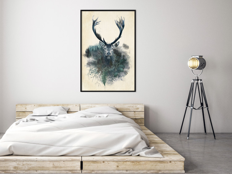 Wall Poster Forest Spirit - abstract dark deer with large antlers on a beige background 130343 additionalImage 6