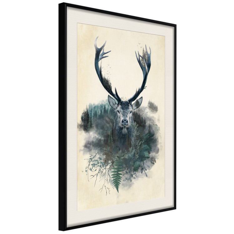 Wall Poster Forest Spirit - abstract dark deer with large antlers on a beige background 130343 additionalImage 2