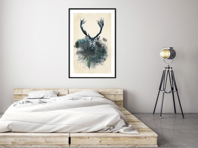 Wall Poster Forest Spirit - abstract dark deer with large antlers on a beige background 130343 additionalImage 18