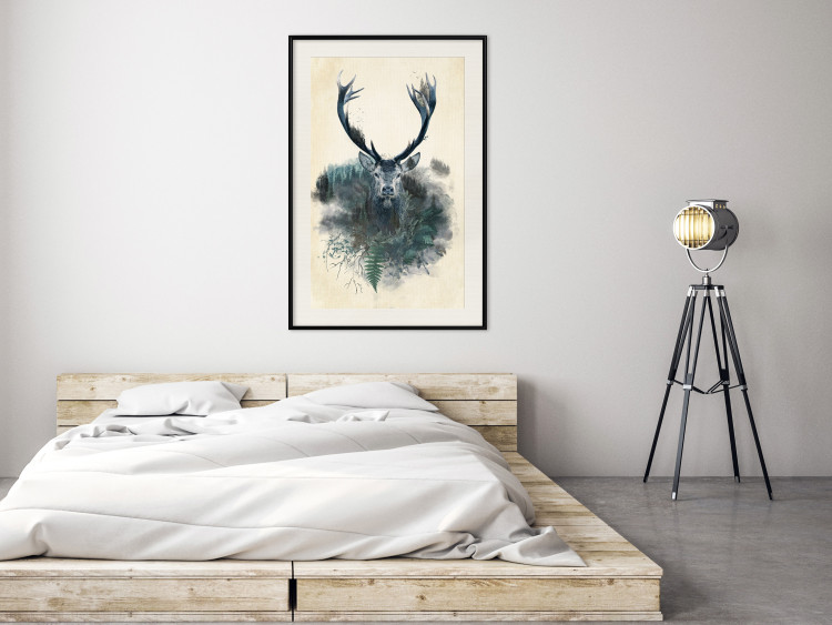 Wall Poster Forest Spirit - abstract dark deer with large antlers on a beige background 130343 additionalImage 24