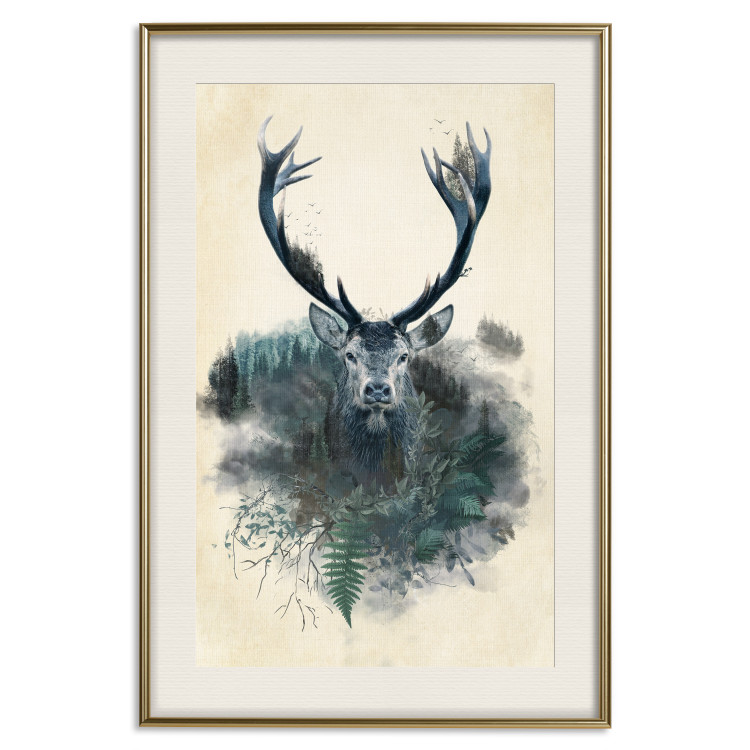 Wall Poster Forest Spirit - abstract dark deer with large antlers on a beige background 130343 additionalImage 20