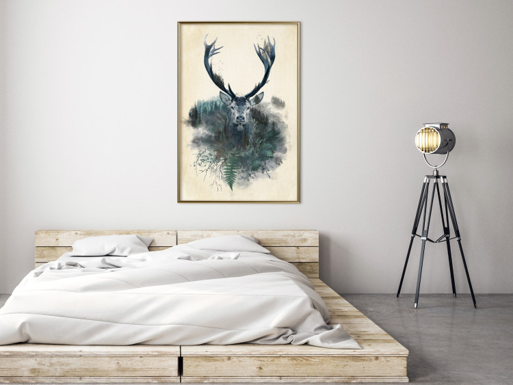 Wall Poster Forest Spirit - abstract dark deer with large antlers on a beige background 130343 additionalImage 5