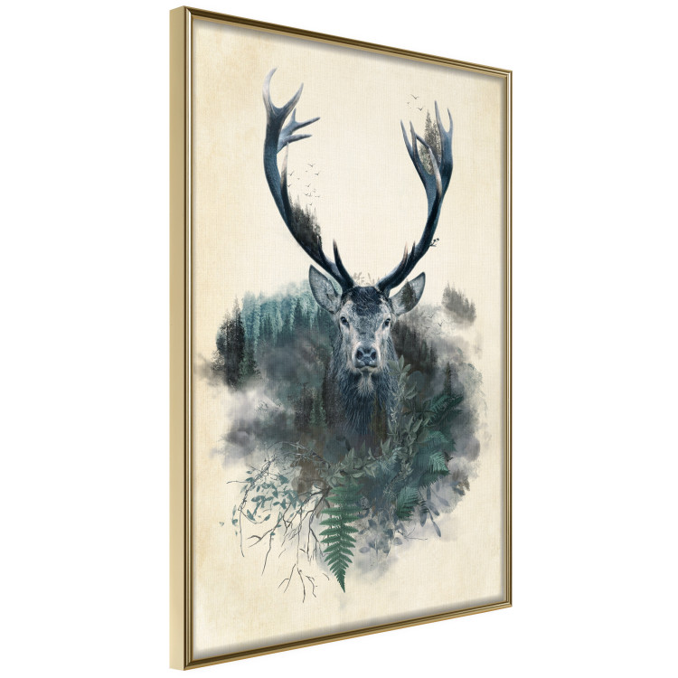 Wall Poster Forest Spirit - abstract dark deer with large antlers on a beige background 130343 additionalImage 12