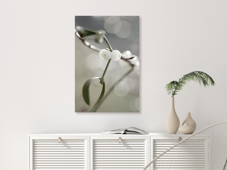 Canvas Mistletoe sprig - winter, botanical photography on a grey background 130743 additionalImage 3