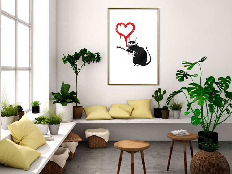 Wall Poster Love Rat - rat painting a red heart on a white plain wall 132443 additionalImage 15