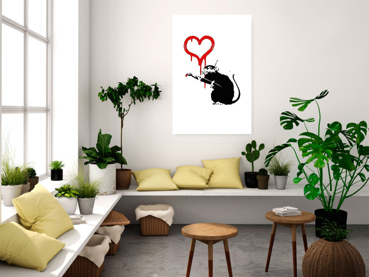 Wall Poster Love Rat - rat painting a red heart on a white plain wall 132443 additionalImage 4