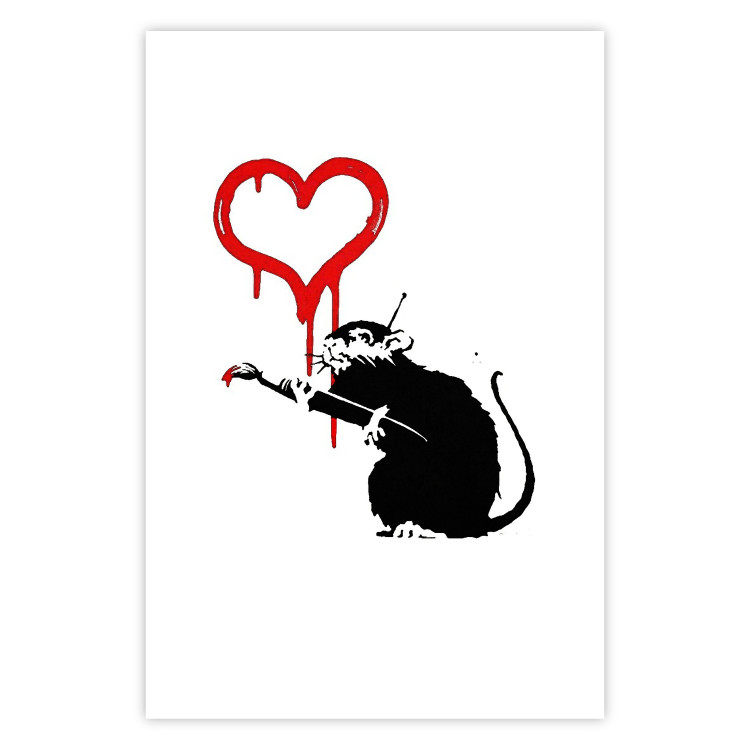 Wall Poster Love Rat - rat painting a red heart on a white plain wall 132443 additionalImage 20