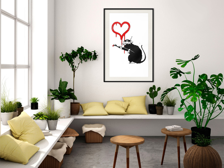 Wall Poster Love Rat - rat painting a red heart on a white plain wall 132443 additionalImage 23