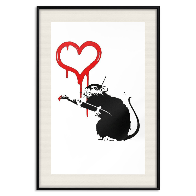 Wall Poster Love Rat - rat painting a red heart on a white plain wall 132443 additionalImage 26