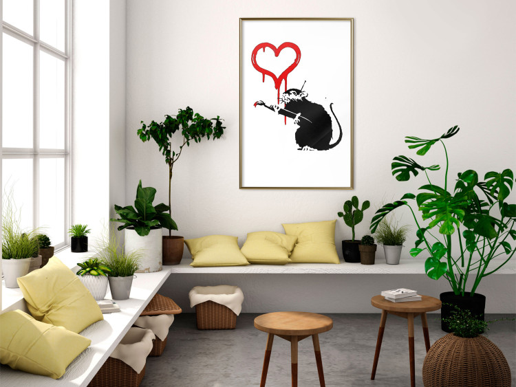 Wall Poster Love Rat - rat painting a red heart on a white plain wall 132443 additionalImage 7
