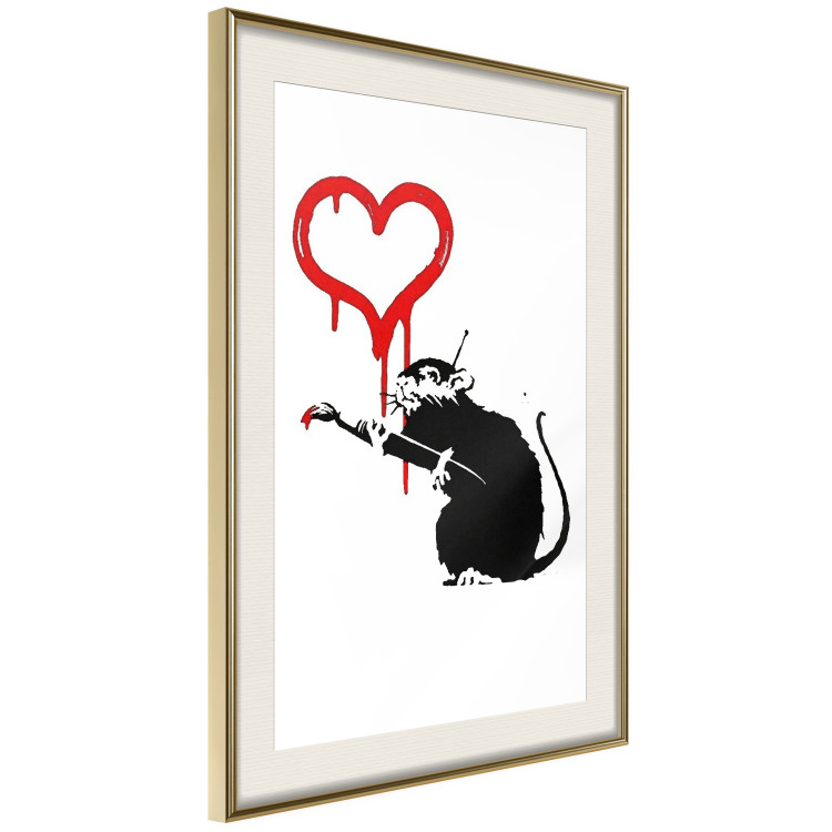 Wall Poster Love Rat - rat painting a red heart on a white plain wall 132443 additionalImage 2