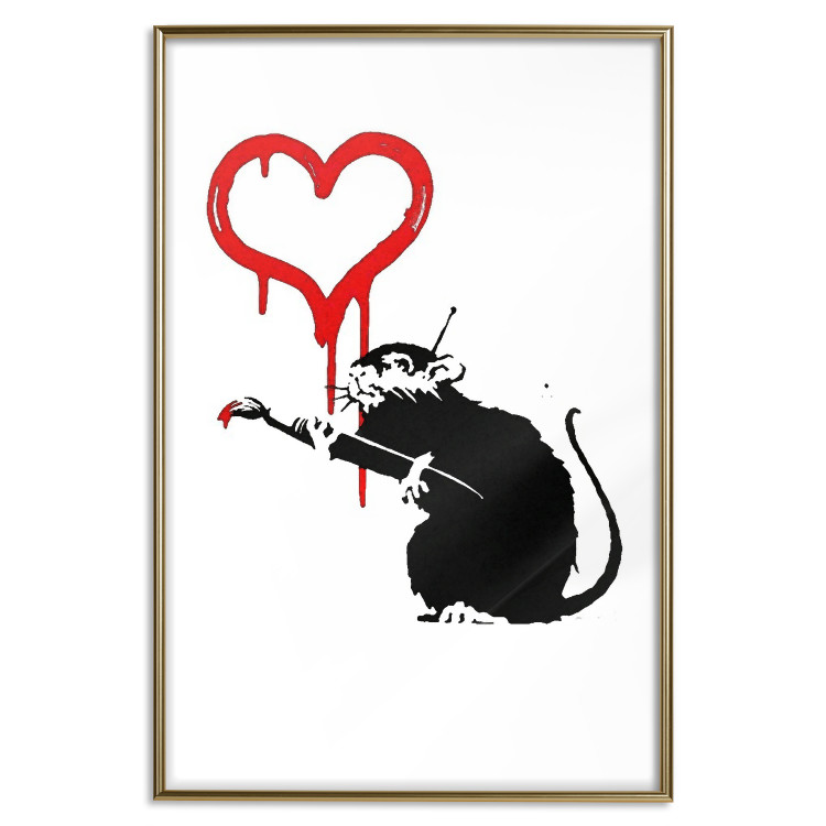 Wall Poster Love Rat - rat painting a red heart on a white plain wall 132443 additionalImage 16