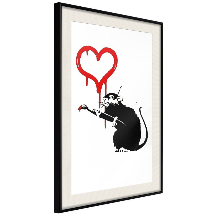 Wall Poster Love Rat - rat painting a red heart on a white plain wall 132443 additionalImage 3