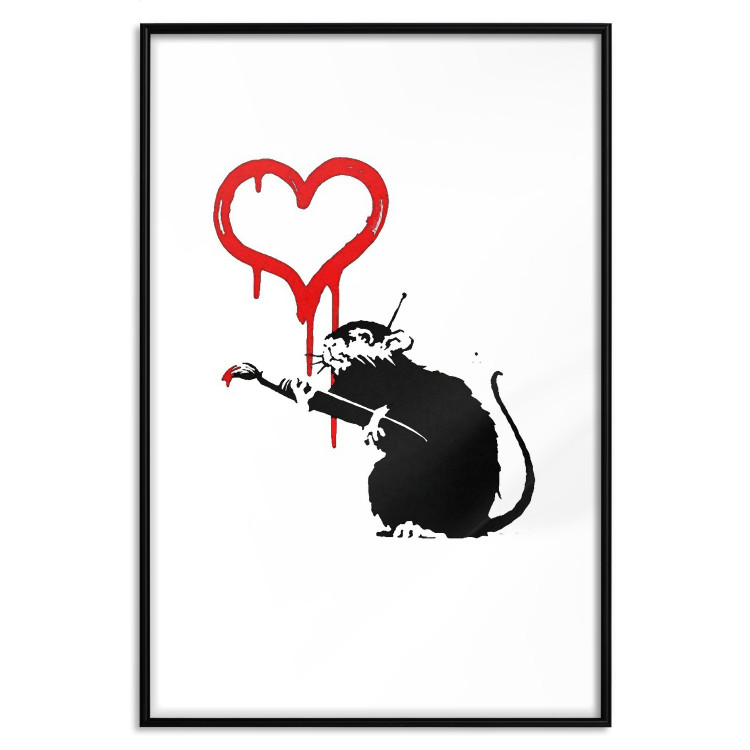 Wall Poster Love Rat - rat painting a red heart on a white plain wall 132443 additionalImage 18