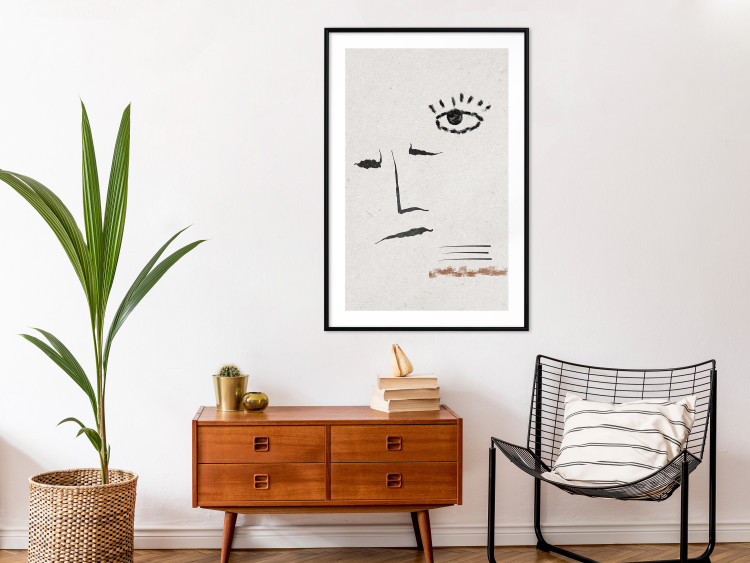Wall Poster Sketched Smile - abstract black face and eye on a gray background 134343 additionalImage 23
