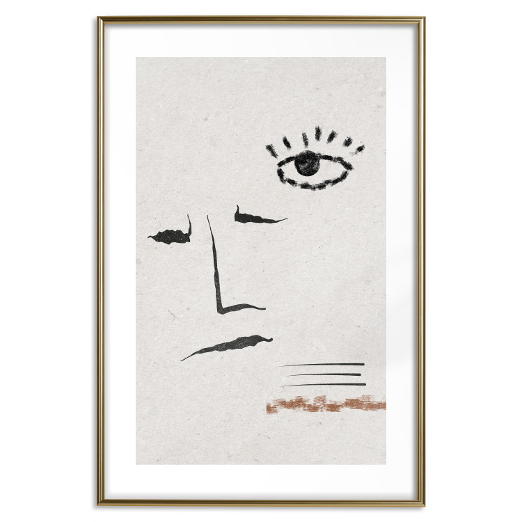 Wall Poster Sketched Smile - abstract black face and eye on a gray background 134343 additionalImage 16